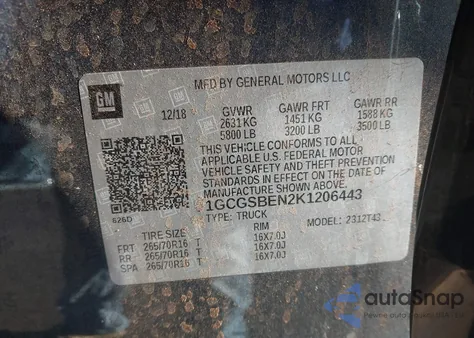 2019 Chevrolet Colorado Wt z USA, uszkodzony, nr VIN 1GCGSBEN2K1206443